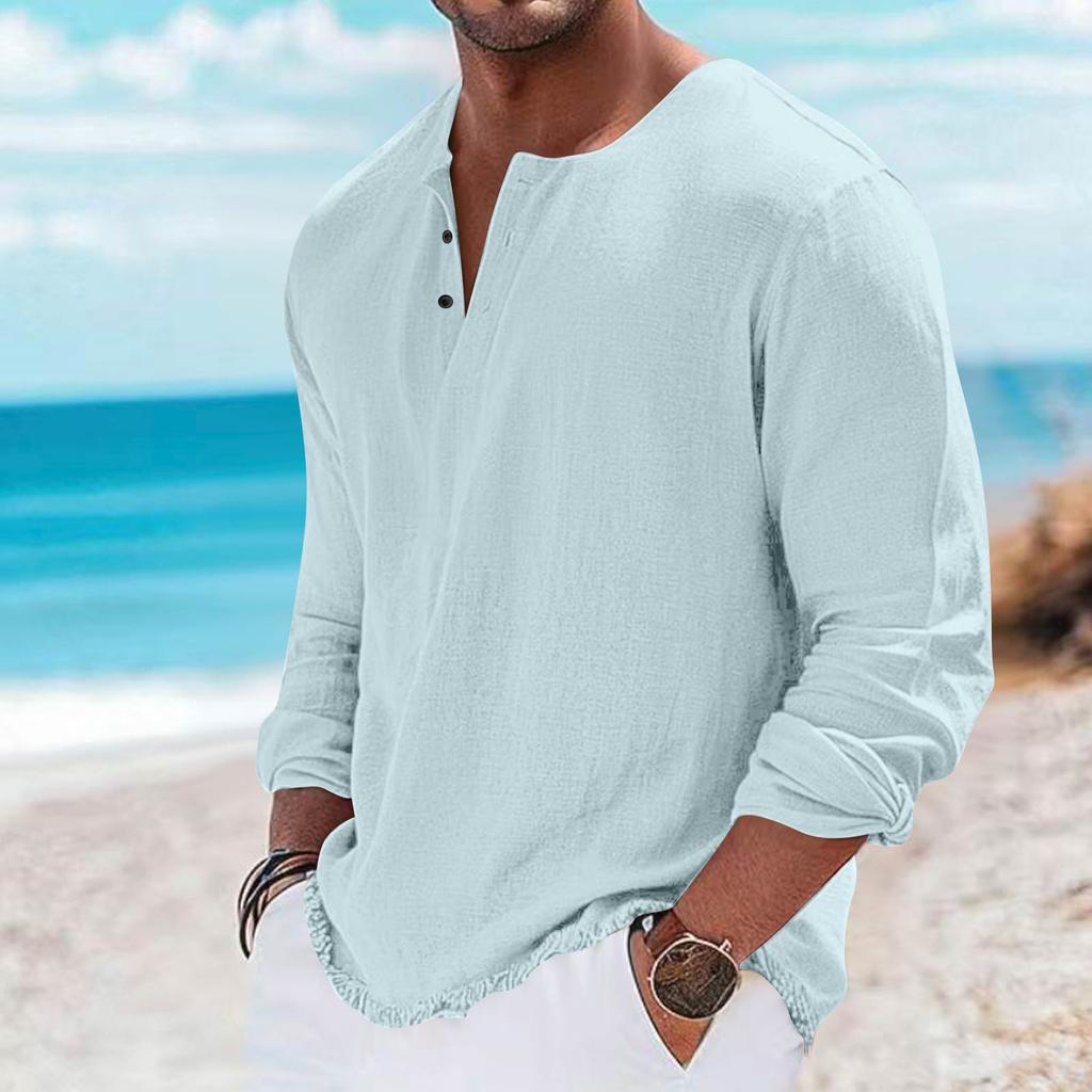 Mens Casual Long Sleeve Henley Shirt Four Button Front Lightweight Pullover Slim Fit Crew Neck Top