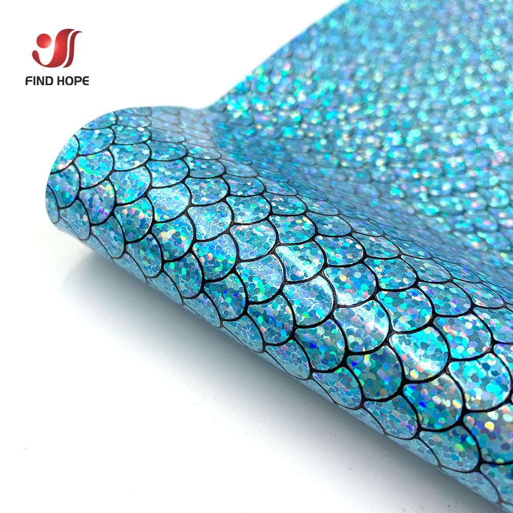 Holographic Iridescent Sparkle Mermaid Scale PU Faux Leatherette Fabric Foil DIY Bow Bags Craft Making Earring Handmade