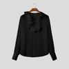 INCERUN Men Long Sleeve Stand Ruffled Neck Shirts Casual Buttons Mesh Sheer Tops