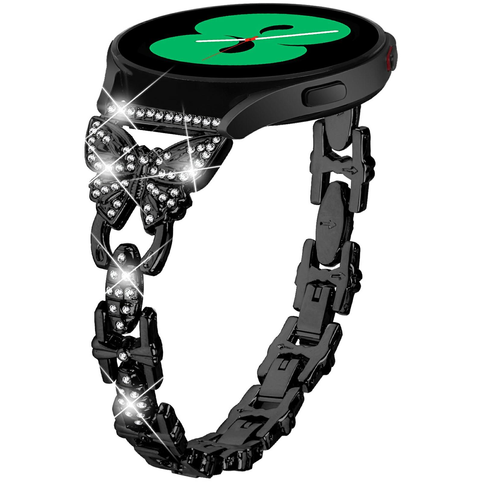 

For Samsung Galaxy Watch7 44mm/40mm Butterfly Bling Rhinestone Decor Watch Band Metal Bracelet Black