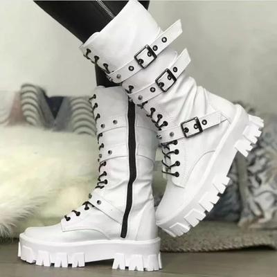 Fashion New Comfortable Women's Shoes Thick Soled Non Slip Boots Casual Versatile Fashion Belt Buckle Motorcycle Boots Winter Women's
