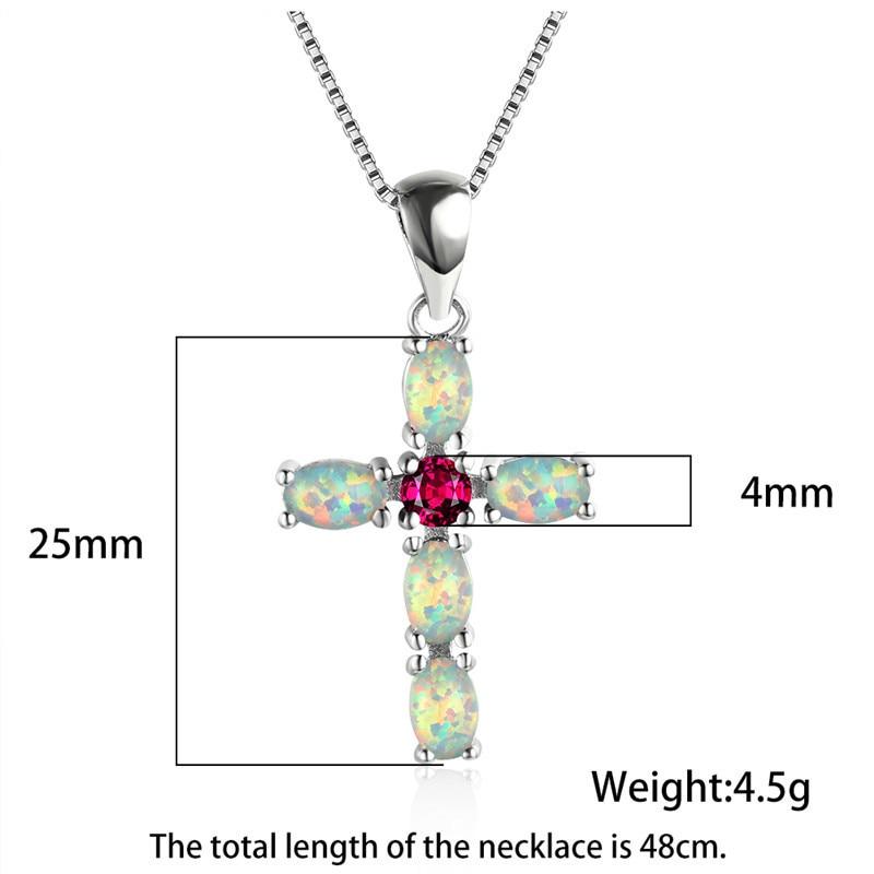 White Green Orange Opal Cross Pendant Birthstone Necklaces For Women Vintage Fashion 925 Silver Chain Red Blue Zircon Necklace