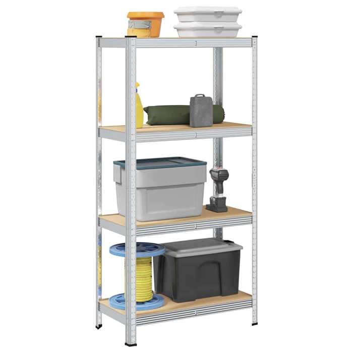 VidaXL 4-Tier Storage Rack Silver Steel and Engineered Wood, Garage Shelf, Garage Storage Shelf, 4016932