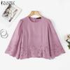 ZANZEA Women Casual Round Neck 3/4 Sleeve Loose Embroidery Blouse