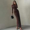 Europäischer & Amerikanischer Stil Herbst/Winter Plissiertes Schmal Geschnittenes Rundhals-Langarmkleid