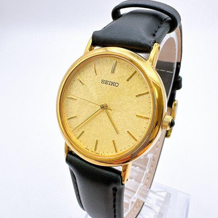 Рабочий элемент Мужские часы SEIKO Кварцевые Золотой циферблат Кожаный ремешок