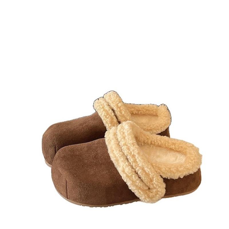 New Retro Fleece Warm Shoes for Women, Flat Fleece Anti-slip Cotton Slippers