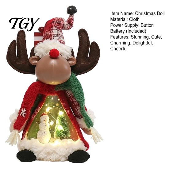 Snowman Holiday Ornament Lighted Christmas Doll Decoration, Cute Plush Santa Claus/Snowman/Reindeer Figurine with Elk Desk Decor Warm LED Light