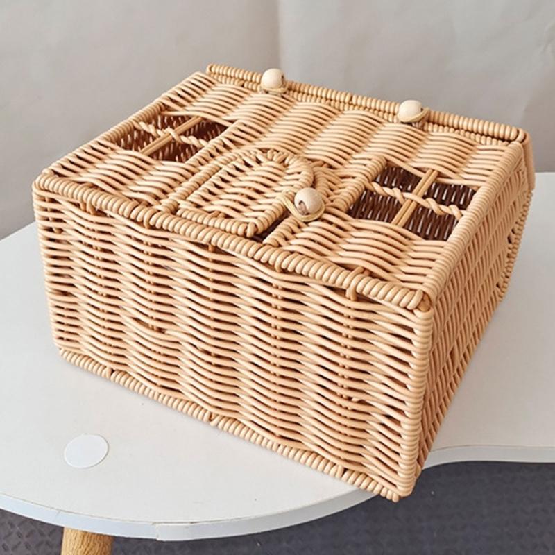 Valigia Scatola Decorativa in Rattan Cesto Intrecciato a Mano in Plastica a Forma di Casa con Manico Sacchetto per Confezionare Regali per Festival