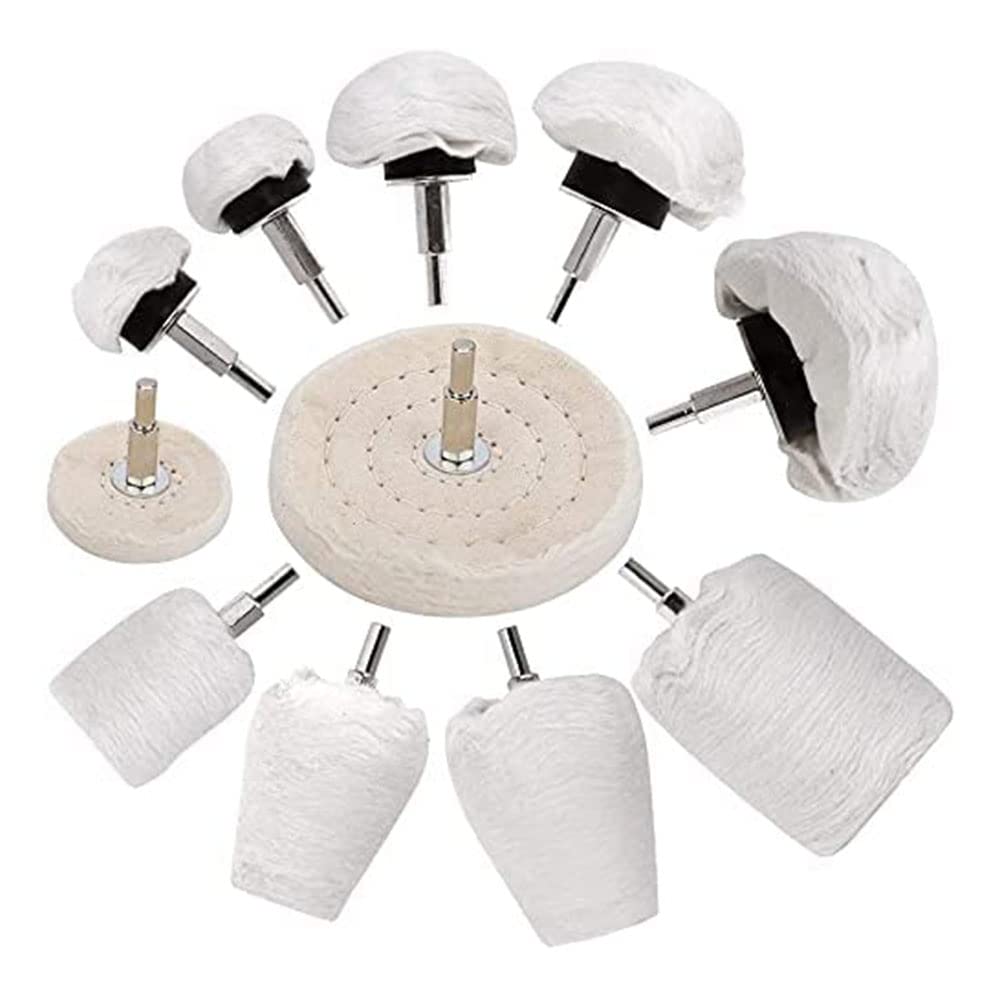 

11Pcs/Set Buffing Wheel Set for Drill Polishing Tool Kit 1/4” Hex Shaft Cotton Grinding Head Polishing Pad for Rotary Tools