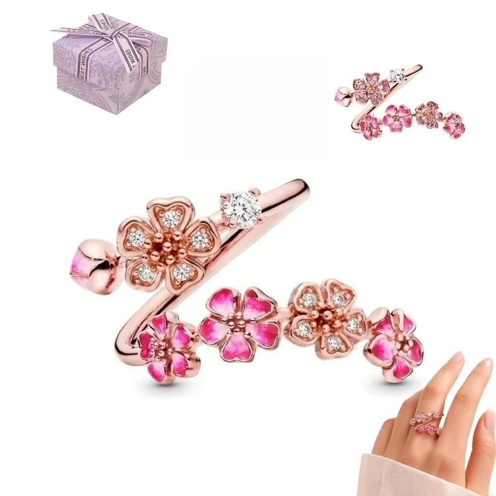 Kristallakzente Damen Pfirsichblütenring Roségoldbeschichteter Ringbox Schmuckschatulle Verlobung Hochzeit