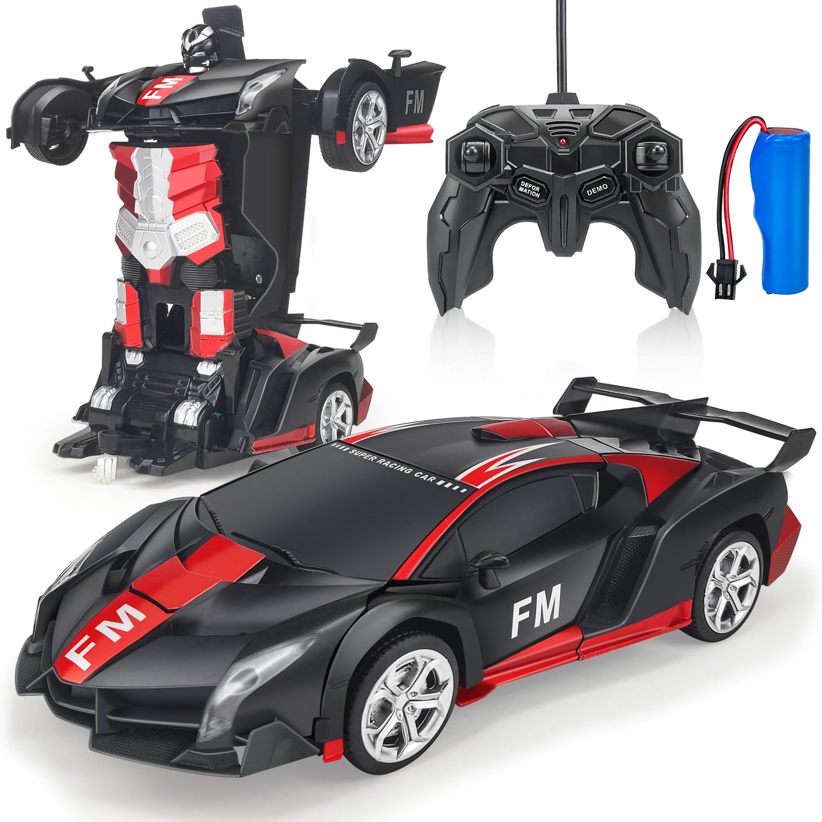 Transforming Robot Stunt Electric RC Car with LED Remote Model Gift Car, Car, Lights, 360-Degree Rotation, Control, Car, Birthday/Christmas (Black +