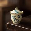 Huang Ru Kiln pure hand-painted bamboo teacup master cup ceramic high-end tea teapot cover bowl tea cup kung fu tea set