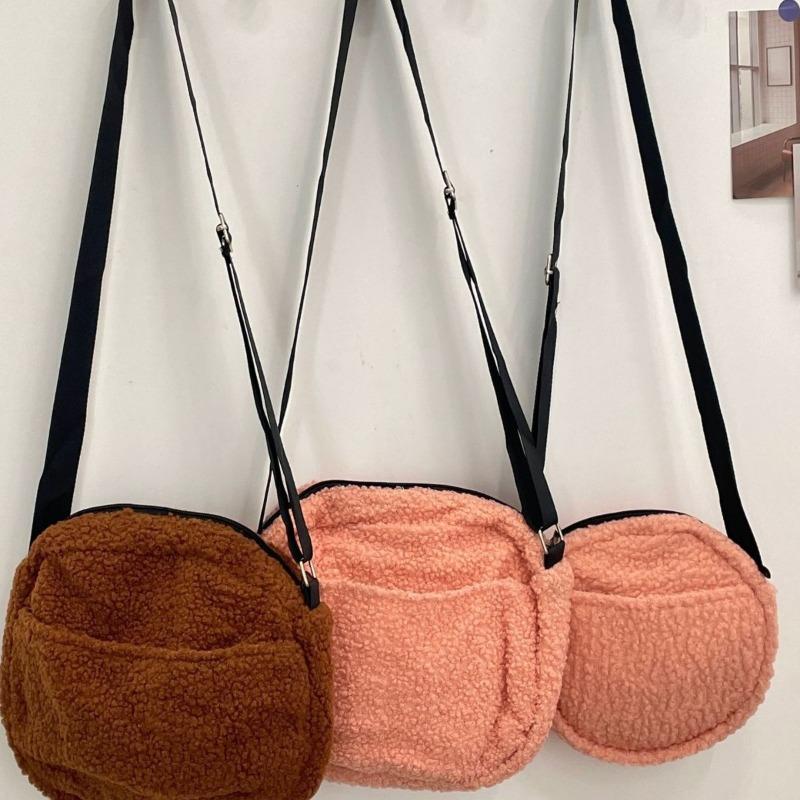 1 niche lamb wool bag fashion shoulder canvas bag breast bag shoulder strap adjustable messenger casual bag