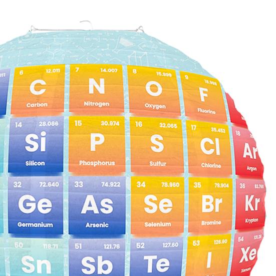 Periodic Table of Elements Lantern Educational Science Theme Chemistry Chart Round Paper Lantern for School Classorom Decor