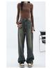2025 Autumn/Winter Distressed High-Waisted Straight-Leg Women's Wide-Leg Jeans