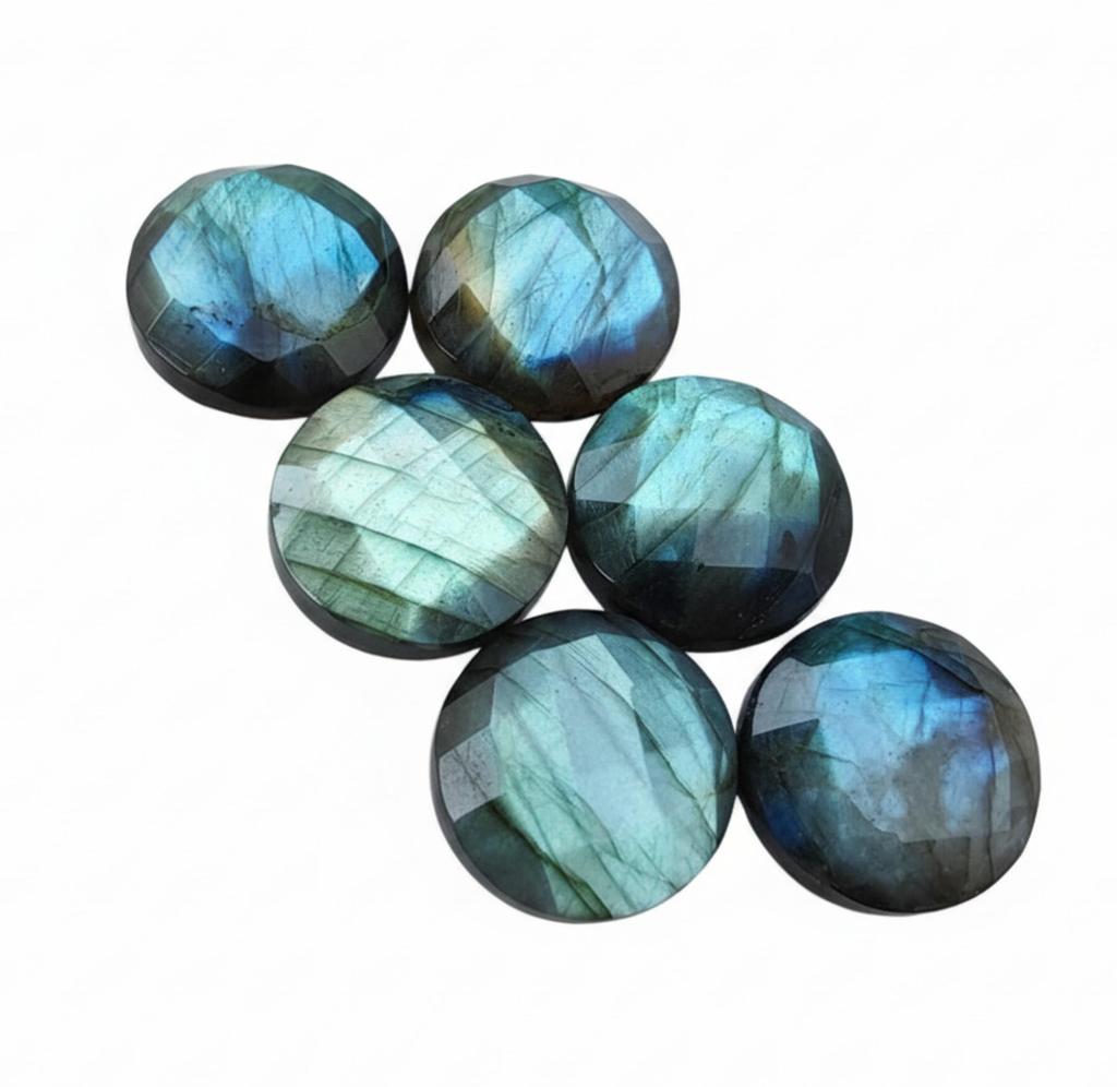 Labradorite Round Gemstone Briolette Checker Cut Cabochon Multi-Color Flash All Sizes