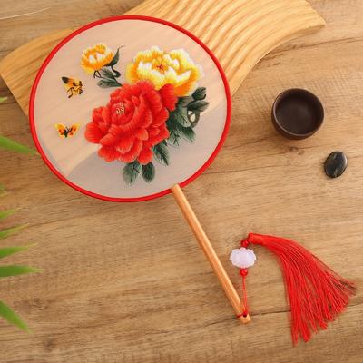 Chinese Style Embroidery Round Fan Double-Sided Flower Hand Fan for Women Hanfu Cheongsam Accessories Classical Dance Fan Gift