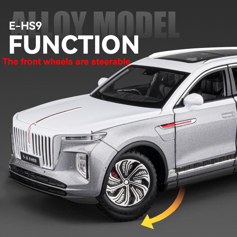 1/24 skala HongQi E-HS9 SUV Legering New Energy Car Model, Diecast Metal Lekekjøretøy Bilmodell Simulering Lyd og lys Barnegaver