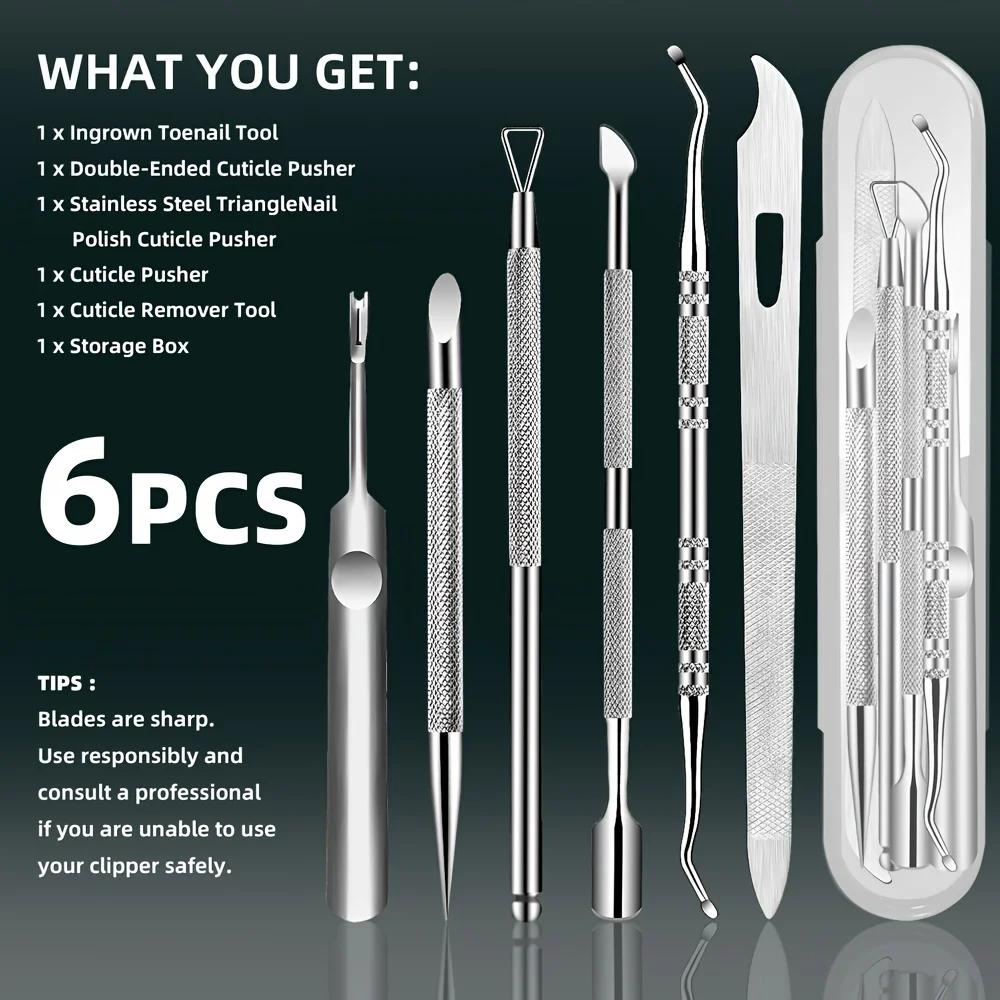 6pcs Stainless Steel Cuticle Remover Set, Precision Manicure & Pedicure Tools, Unscented Nail Care Kit for Polishing &Correction
