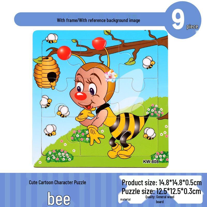Frühpädagogisches Holztiere-Puzzlebrett für Kinder von 0-3 Jahren - 9-teiliges Lernspielzeug