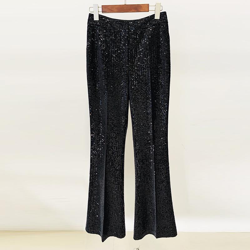 

Early Spring 2026 Gold Velvet Sequin Blazer & Slim Micro-Flare Pants Suit XXL