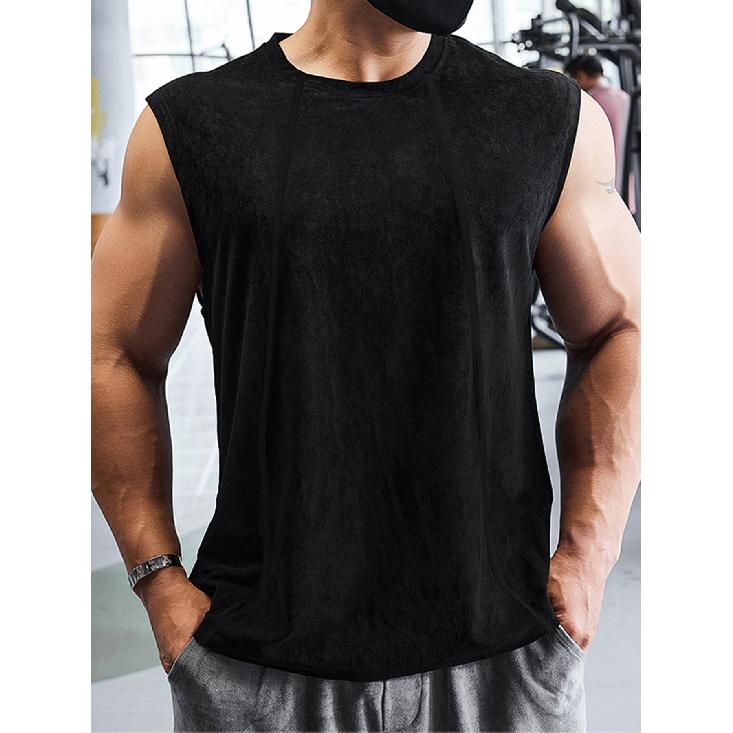 Summer Knitted Vertical Bar Fitness Sports Leisure Slim Fit Tank Top For Men Sleeveless Wide Shoulder Tank Top For Men