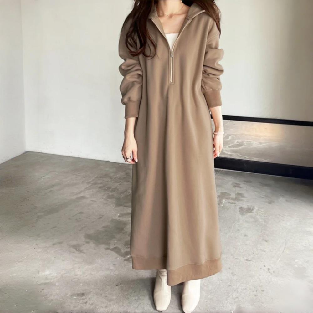 

Women s Lazy Style Japanese Winter Velvet Hoodie Dress - 2025 Edition, Slimming, Over-the-Knee, Long Sleeve, Loose Fit Medium кофейный