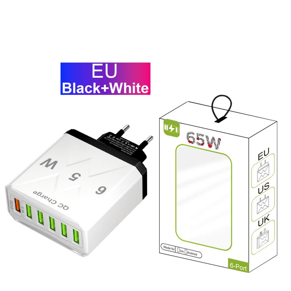 65W High-Power 6-Port USB Fast Charger for Mobile Phones (US/EU/UK Standard)