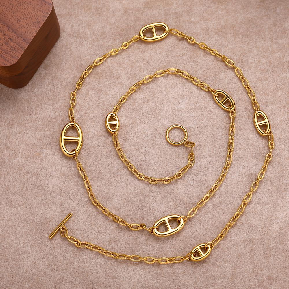 European/American Light Luxury Titanium Steel Necklace - Pig Nose Cold Niche Style, High-End Versatile Long Sweater Chain