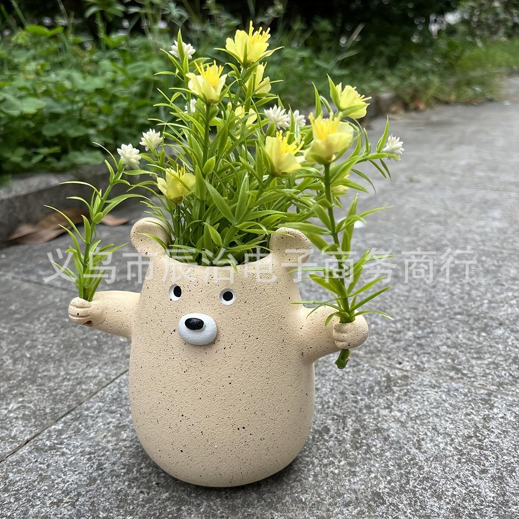 New Product Fun Bear Flower Pot Garden Home Creative Decoration Flower Pot Statue Ornament