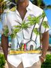 Men'S Oversized Short-Sleeve Shirt Featuring Trendy Digital Prints of Palm Trees And Surfboards, Stylish And Atmospheric, Perfect for Streetwear And
