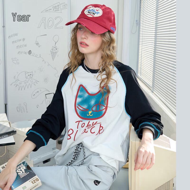 Korean-Style Loose Long-Sleeve Graphic Crewneck T-Shirt