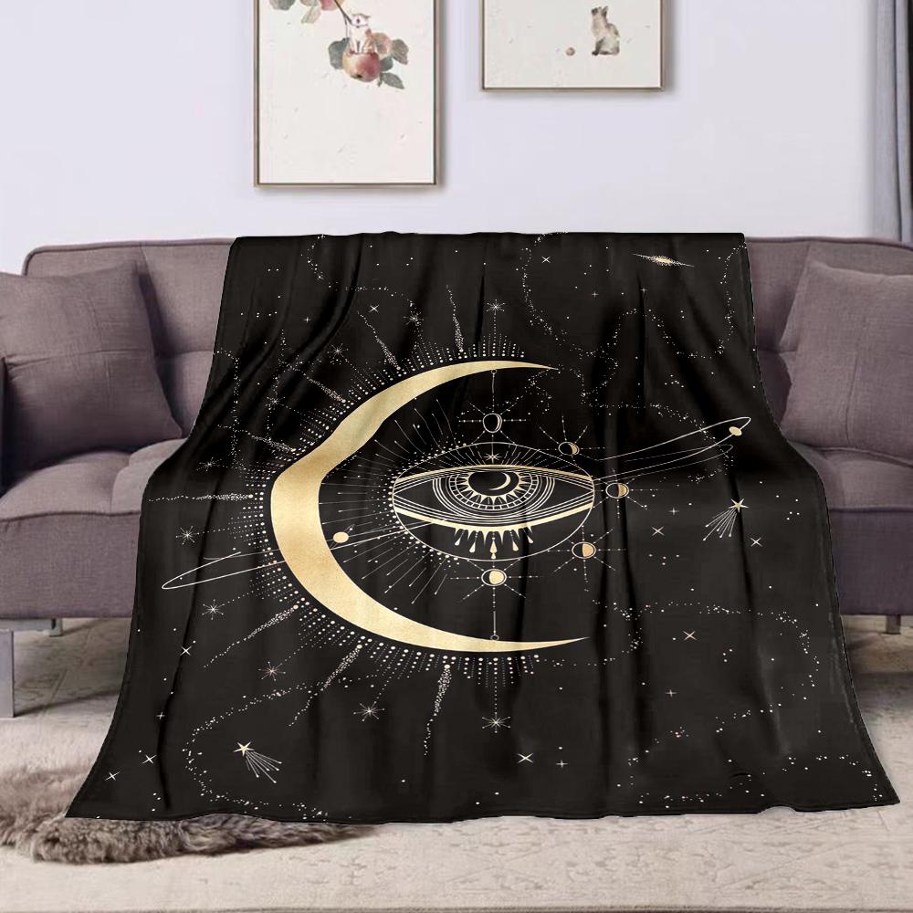Mystical Moon and Eye Cosmic Design Patterned flannel blanket perfect for the bedroom living room, sofa, or a little nap