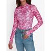 Women S Sexy Y2k Mesh Printed Long Sleeve T Shirt Half High Neck
