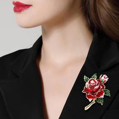 Legering Strass Broche Luxe Emaille Mode Rozenbloem Broches Sieraden Accessoires Cadeau