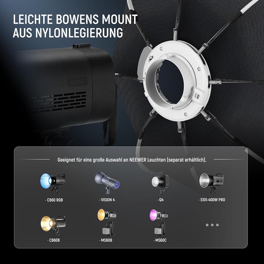 Neewer 65cm Octagonal Softbox, Bowens Mount, Quick Setup, Foldable, with Diffuser/Grid/Bag, Compatible with Parabolic Softboxes: Aputure 120d, Godox S