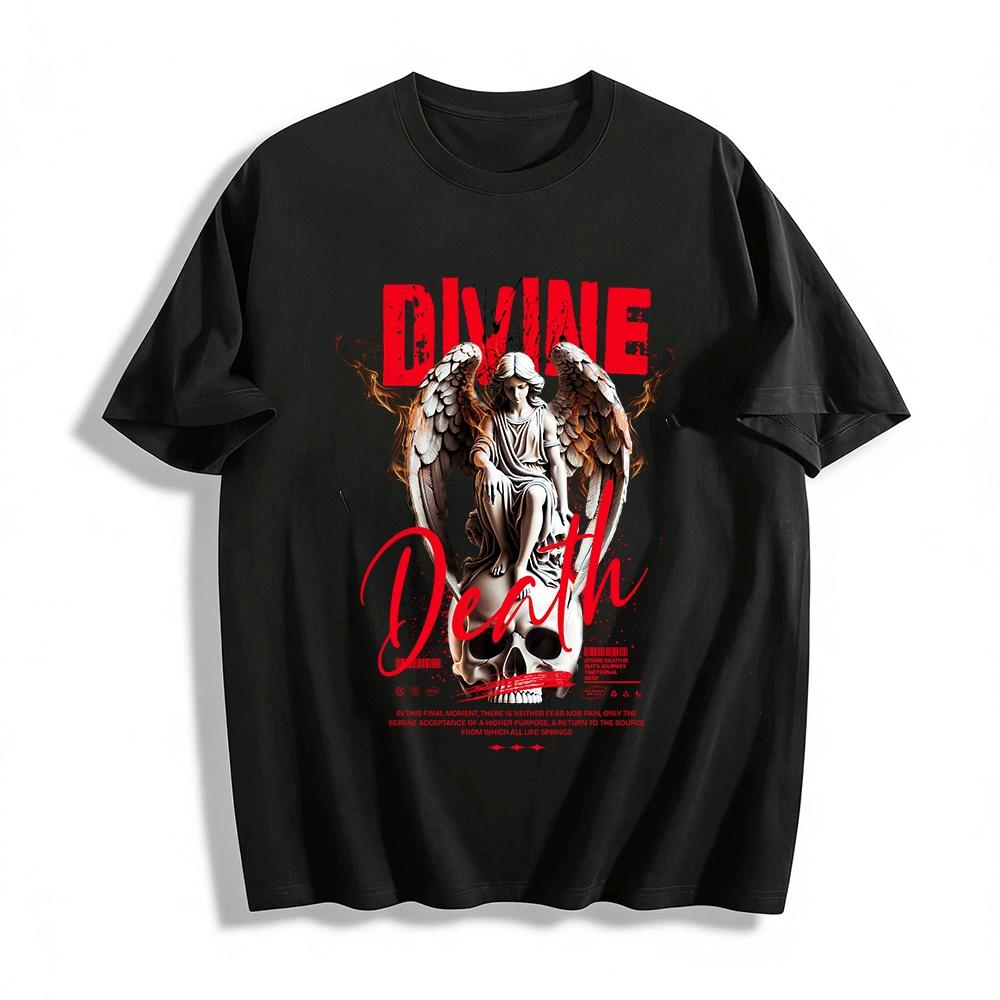 Divine Death Angel Skull Print Trendy Loose Casual Short Sleeve T-Shirt Pure cotton T-shirt XXS