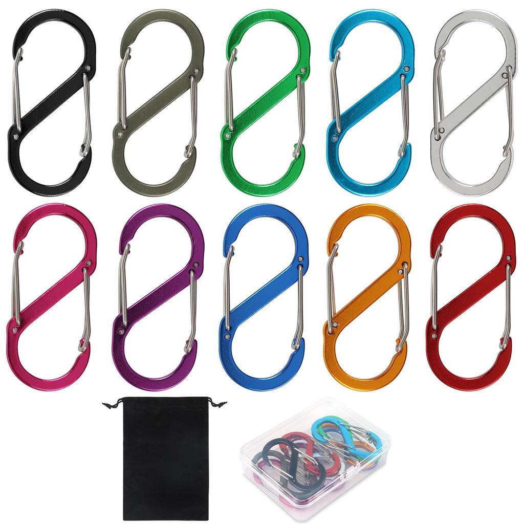 FINGOOO Carabiner S-shaped S7 Set of 10, Small, Sturdy, Ultra
