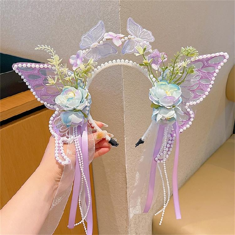 Pearls Headband Butterfly Ribbon Pageant Prom for School Play Stage Props