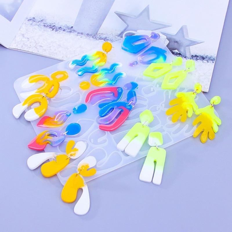 4Pcs/set Crystal Silicone Earrings Mold Set Crystal Epoxy Resin Casting Molds Irregular Ear Rings Mould for  Pendants