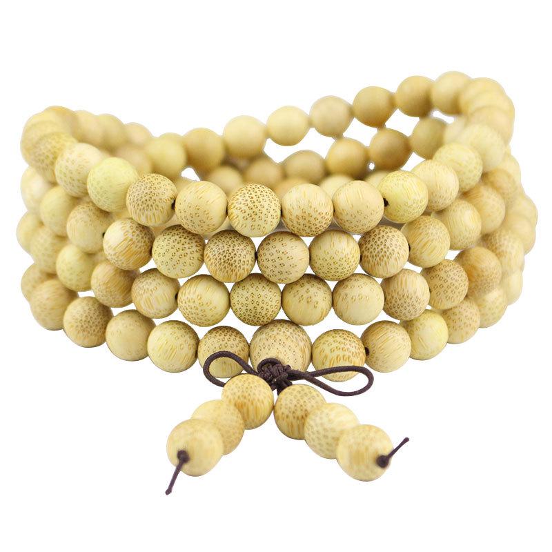 Gold Bamboo Bracelet with 108 Beads, Fish Roe Snake Pattern, 6/8/10mm Prayer Beads for Men and Women, Wooden Accessories.
