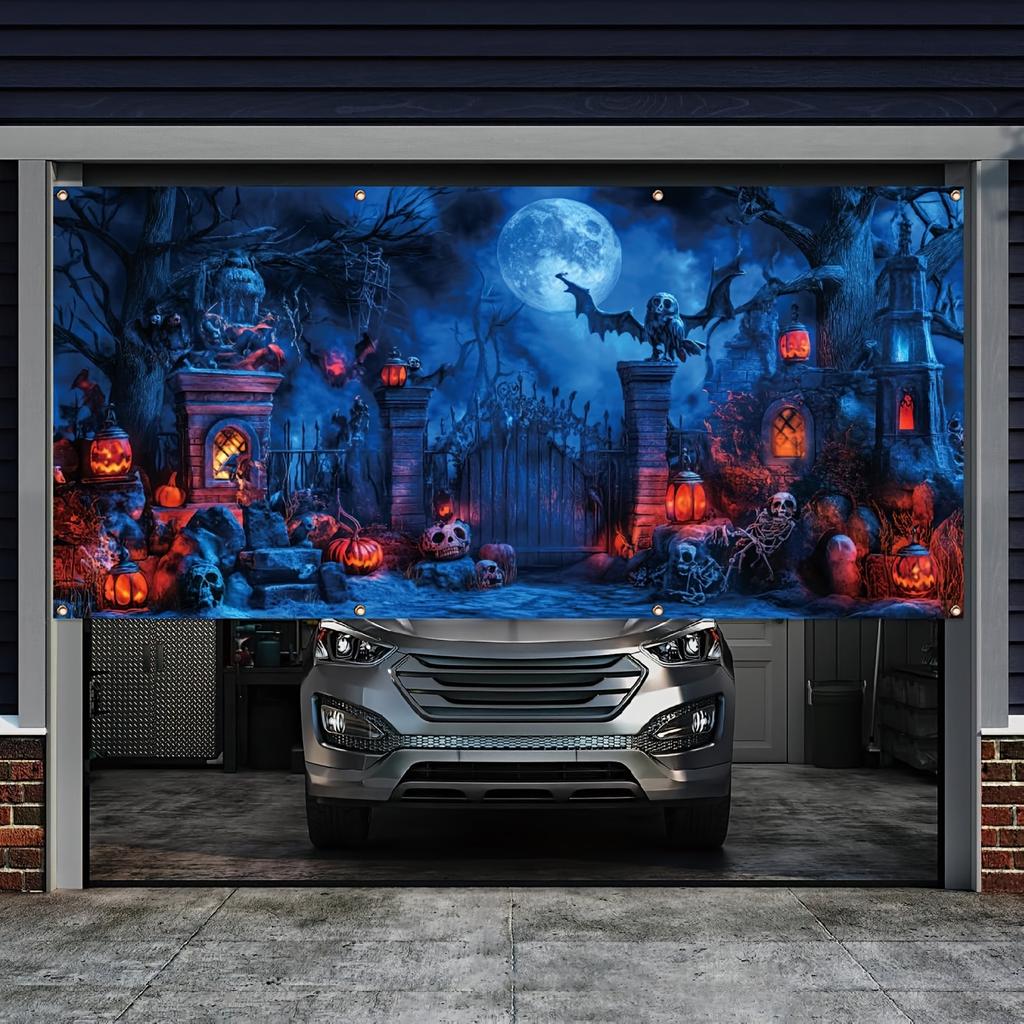 Halloween party garage banner - polyester material  bright colors  large outdoor festival decoration