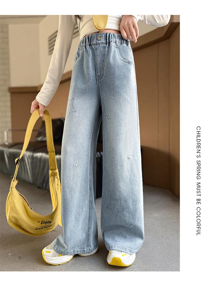Girls' denim wide leg pants with elastic waistband, children's casual pants, children's straight leg pants, 2026 Spring and Autumn collection