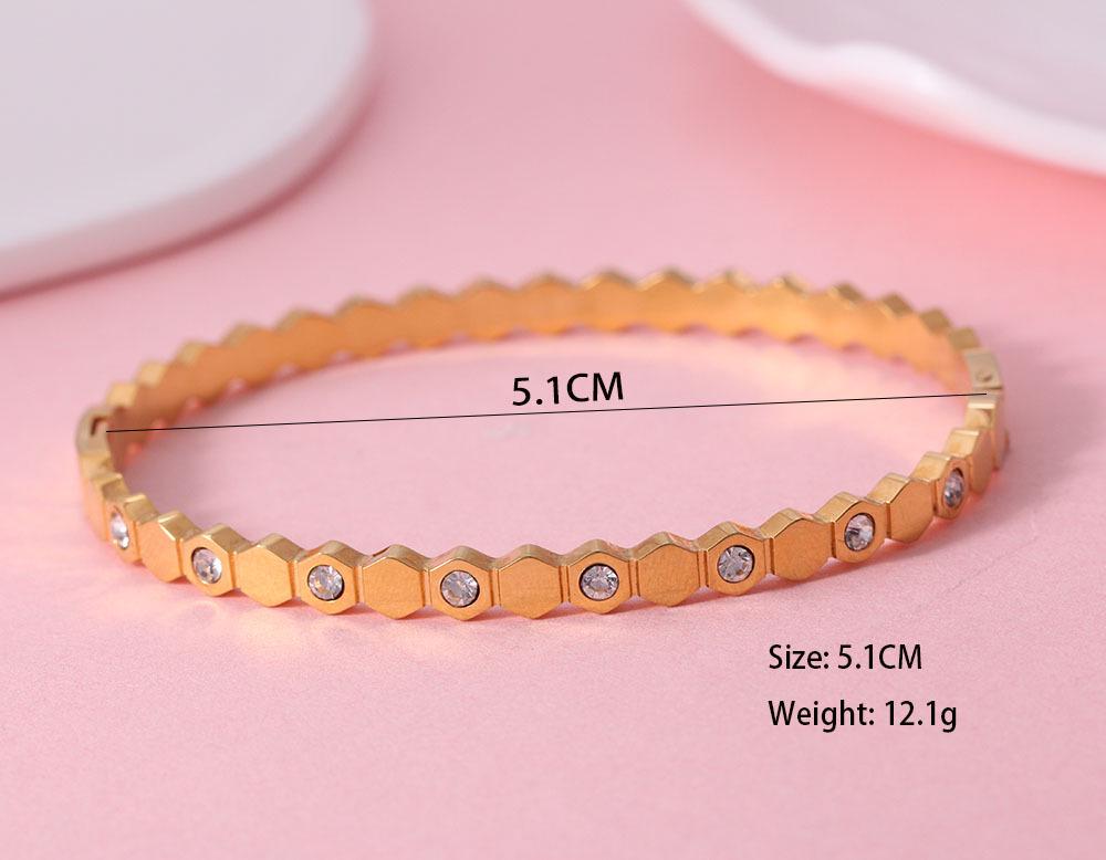 European Geometric Honeycomb Open Women's Stainless Steel Bracelet with Inlaid Rhinestones