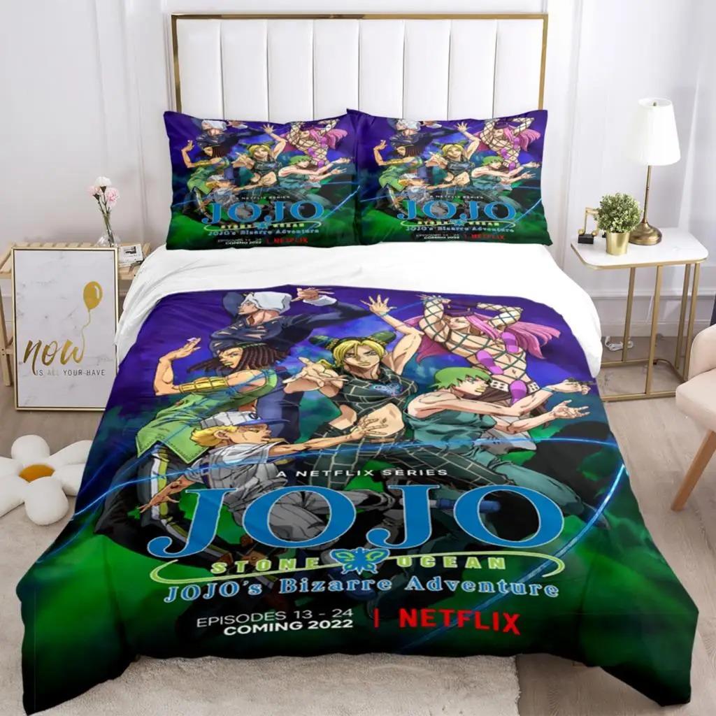 JOJO Anime Druck 3-teiliges Bettwäsche-Set Für Jungen Erwachsene Bettbezüge Kissenbezüge Modische Bettwäsche Geschenk