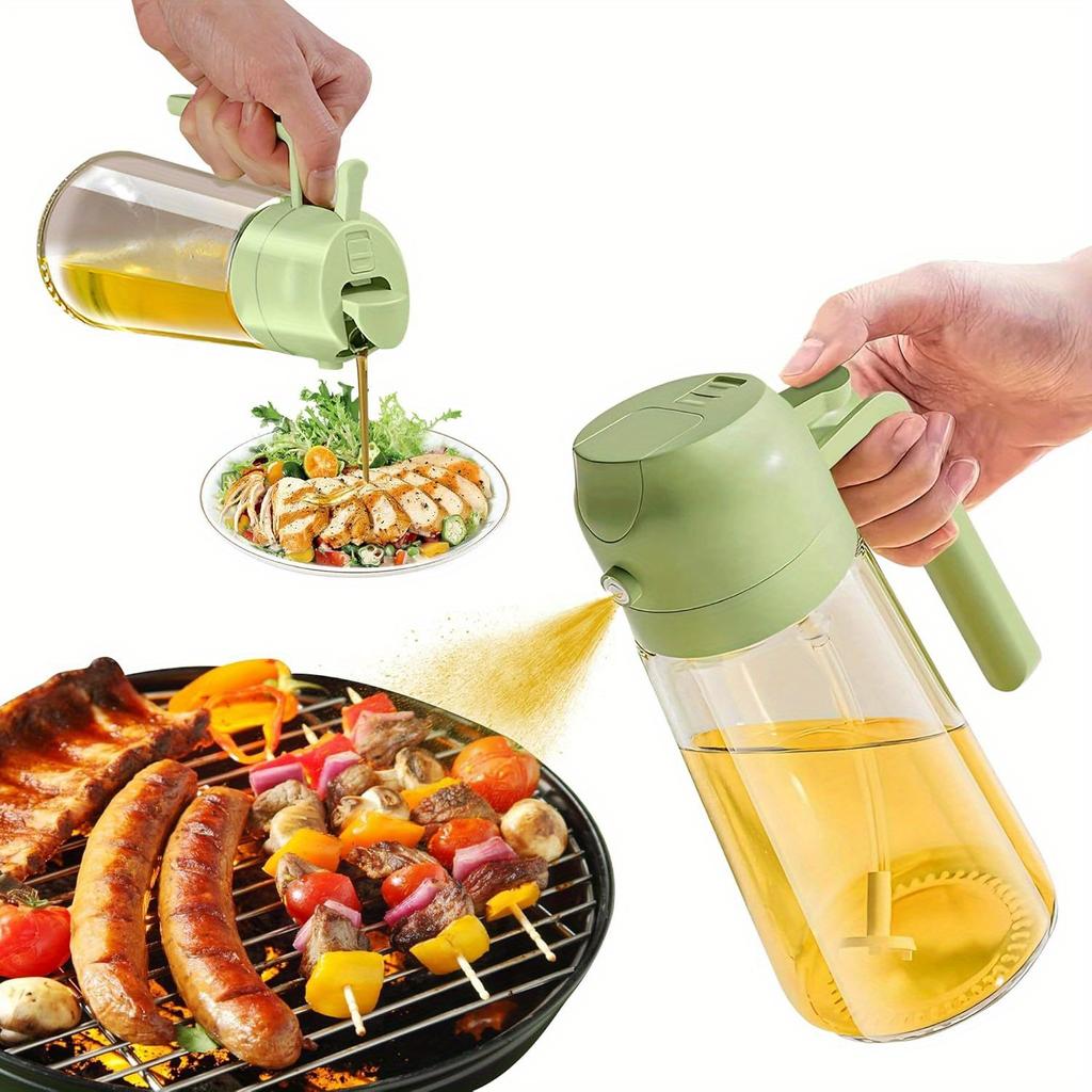 2-in-1 Glass Oil Dispenser Bottle with Spray & Pour System - Heavy-Duty Glass Suitable for Air Fryer, Salad Dressing