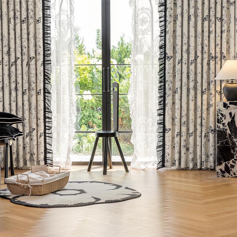 Blackout Lace Curtains with Warm Girly Digital Prints for Living Room and Bedroom