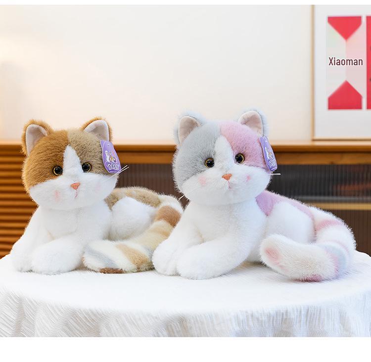 Tricolor Kitten Plush Toy - Cute Orange Cat Desk Companion Ornament Doll