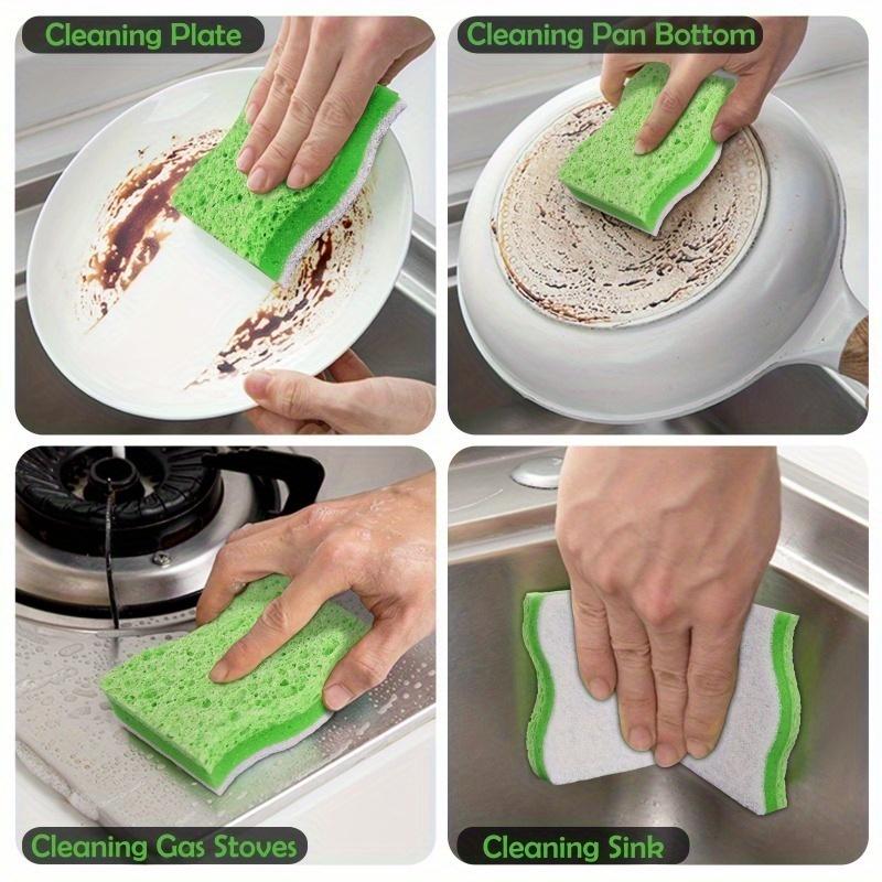 Wood Pulp Cotton Dishwashing Sponge Block Clean Degreasing Magic Rub, Non-Scratch Scrub Sponge with Double-Side Design